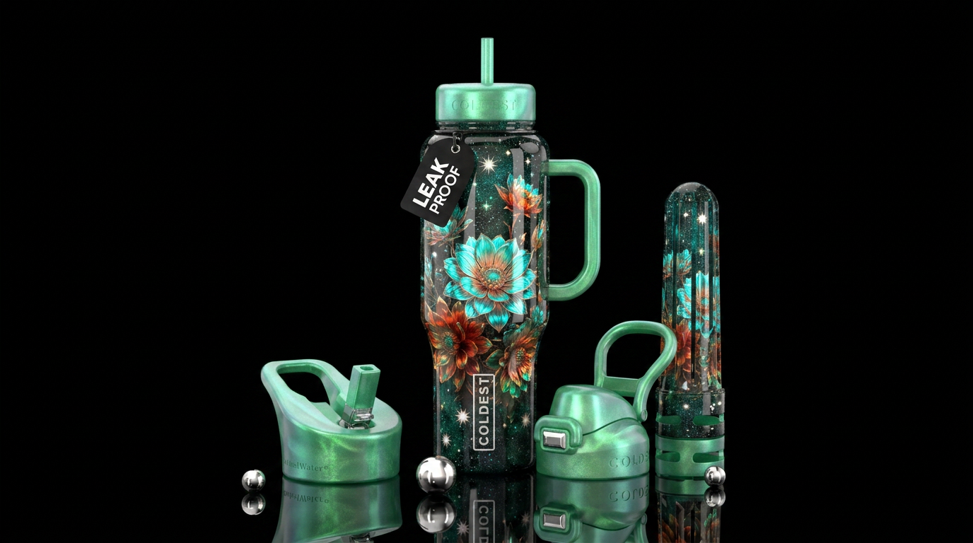 Opals n aqua floral water bottle design