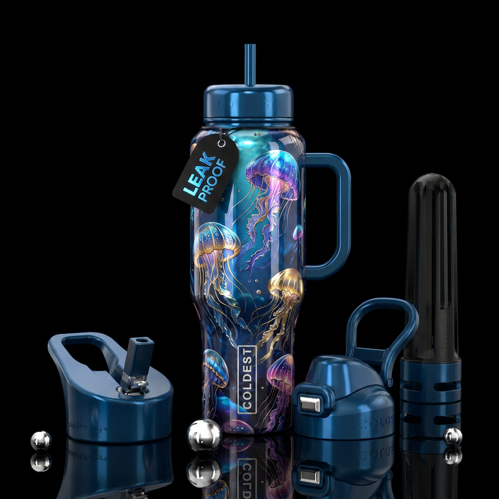 Rainbow jellyfish water bottle design