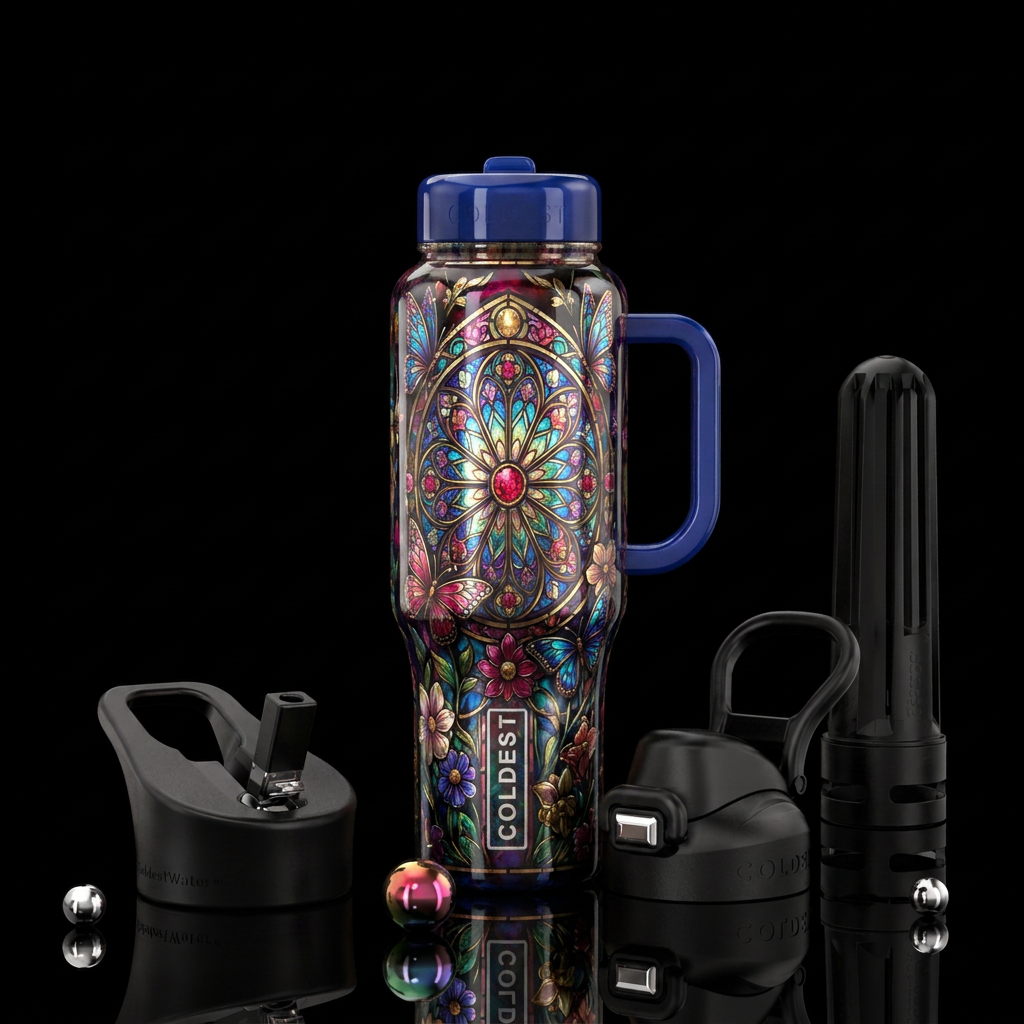 Stained glass window water bottle design