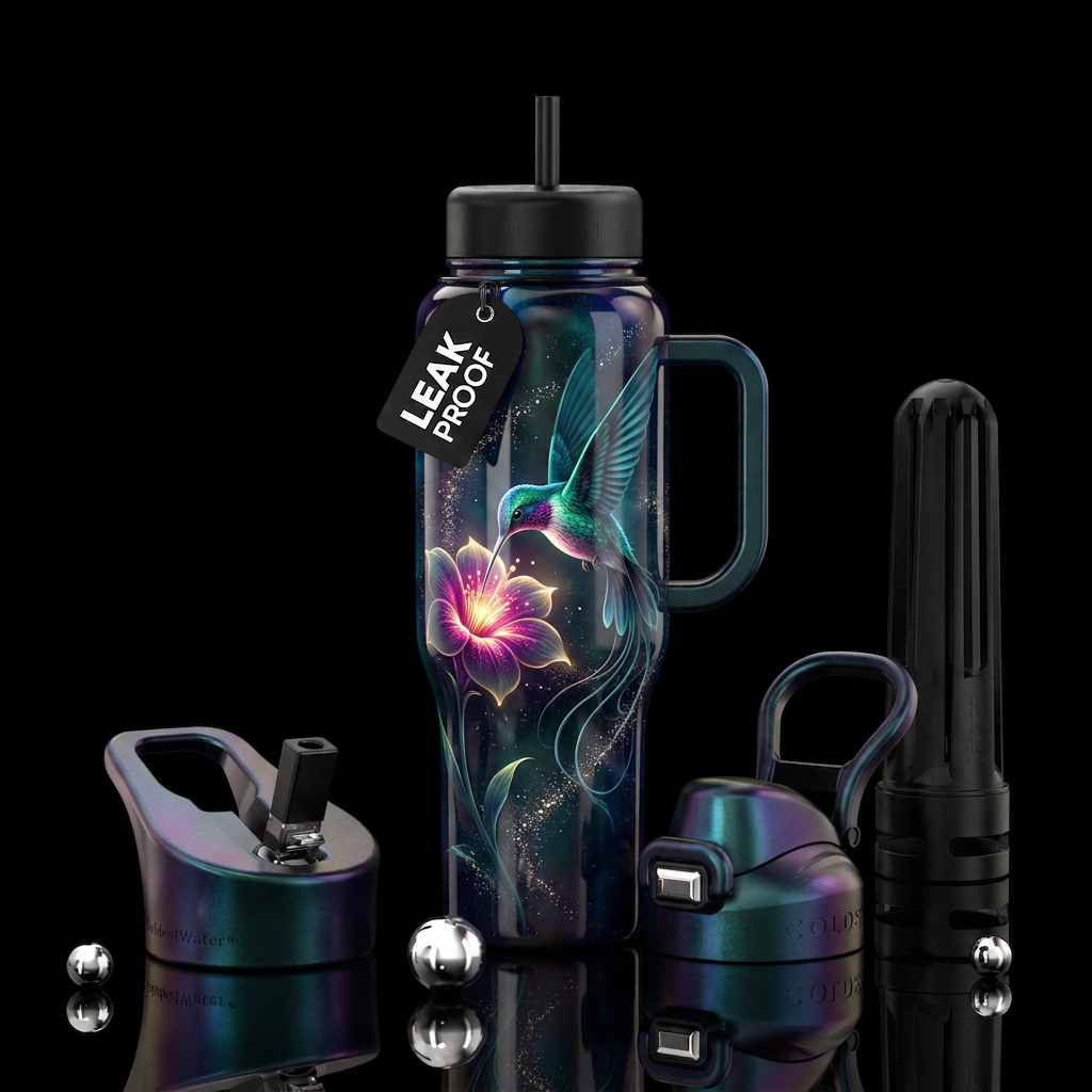 Ethereal hummingbird water bottle design