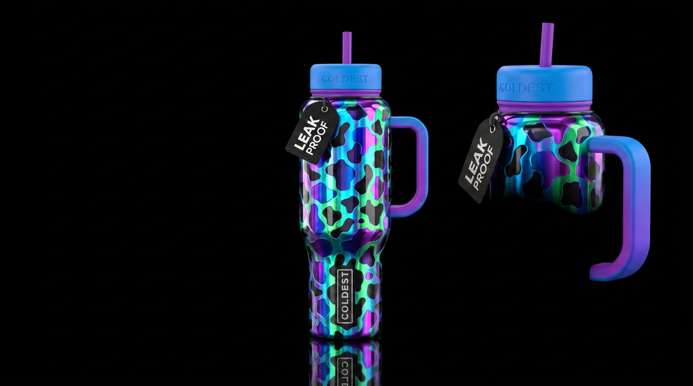 can't miss this flashy cow water bottle design