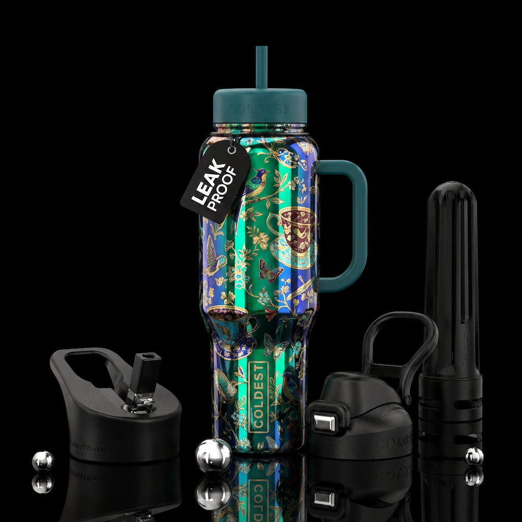 Vintage tea party water bottle design