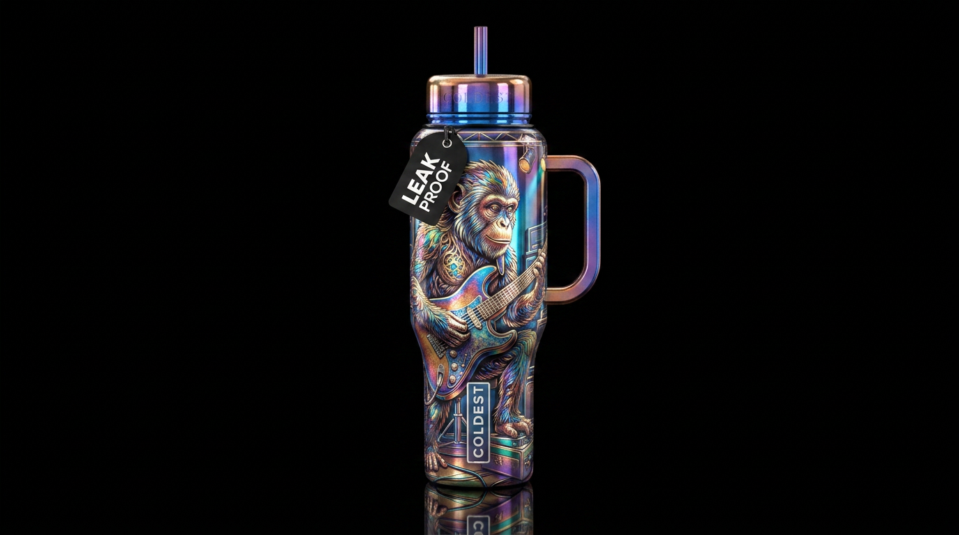 Punk rockin monkey water bottle design