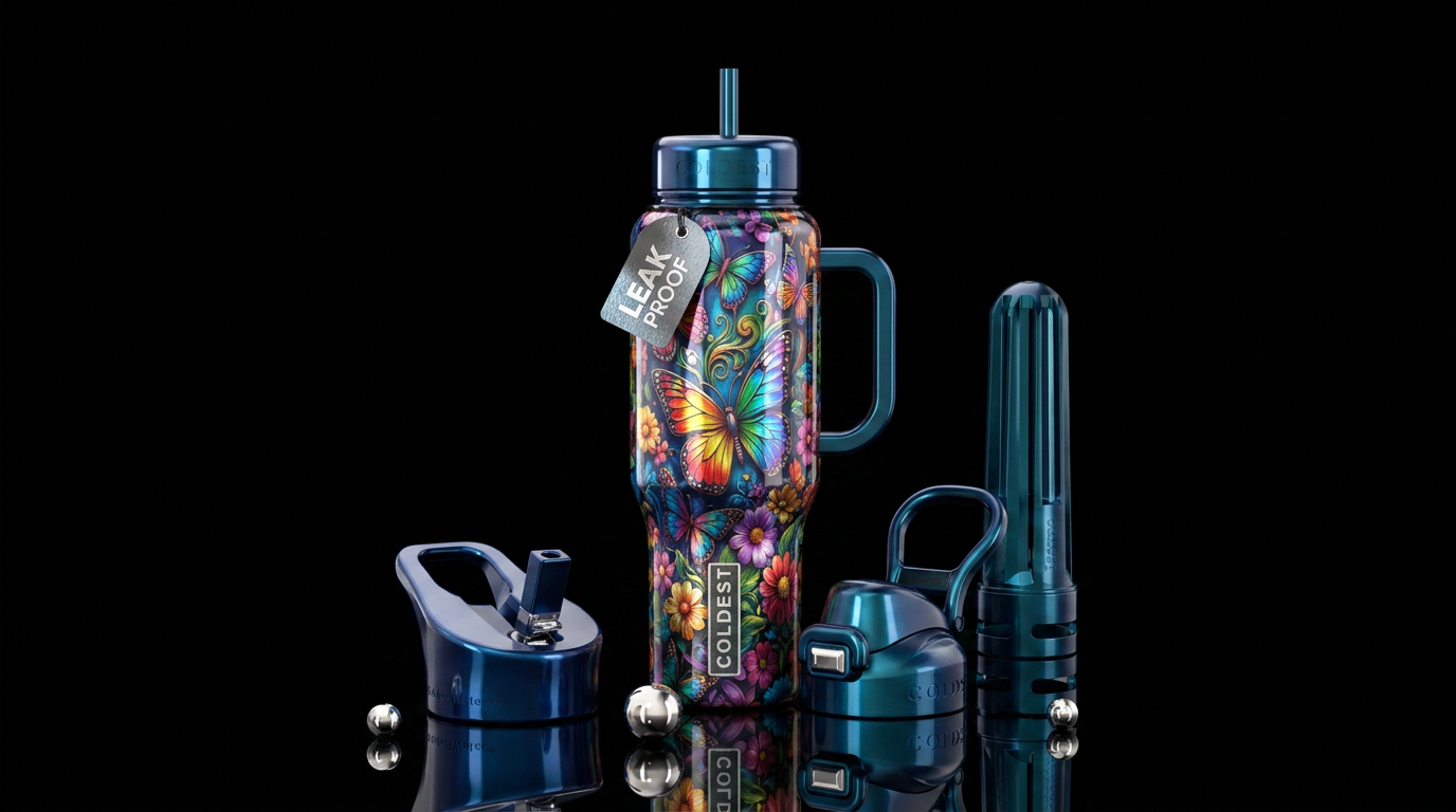 Rainbows and butterflies water bottle design