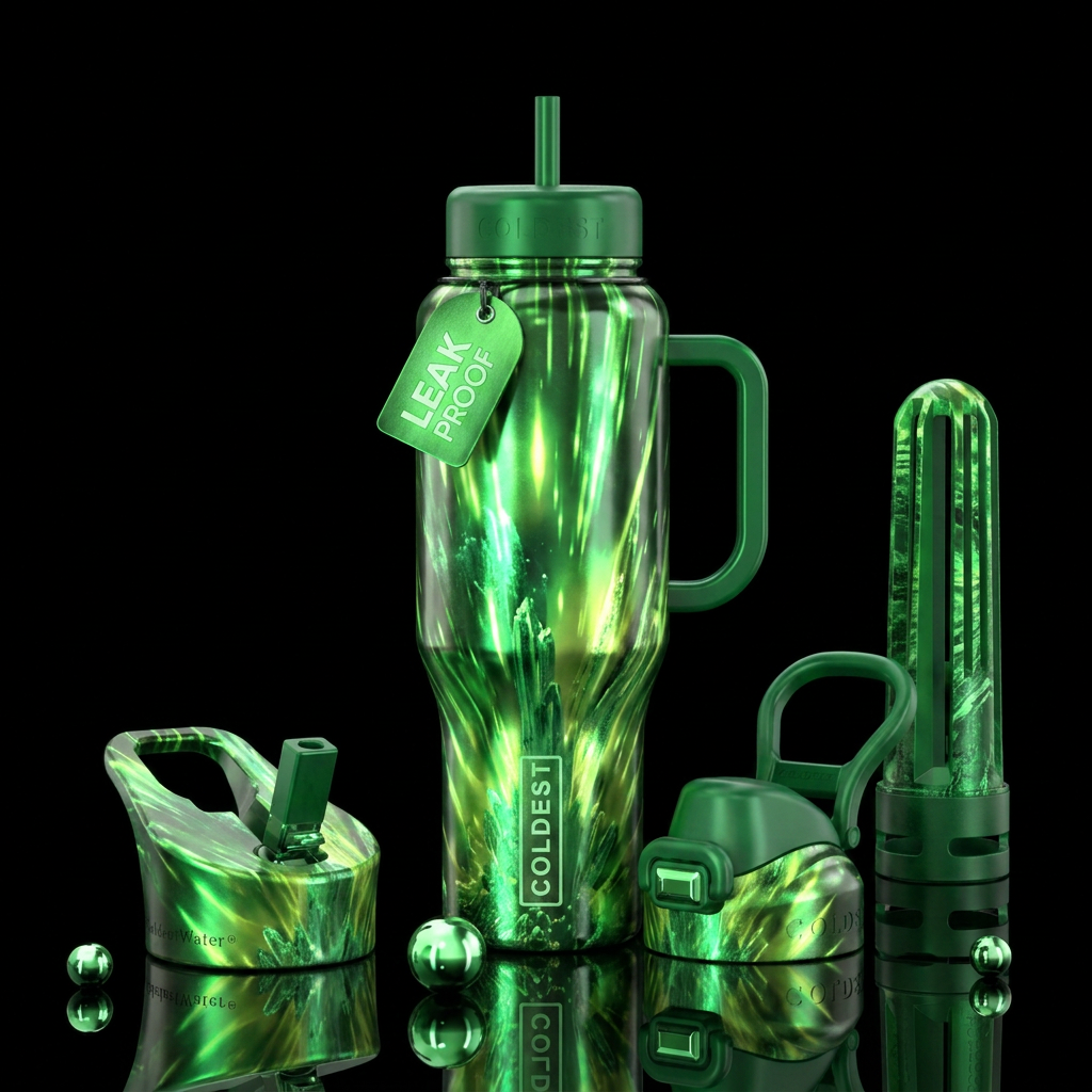 Green glow water bottle design