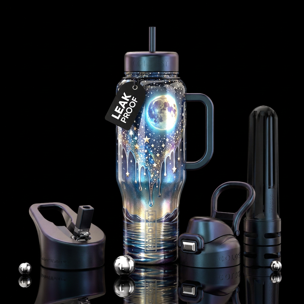 Drippy moon and stars water bottle design