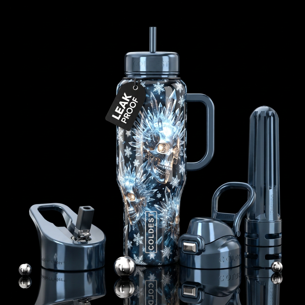 Icy shard skulls water bottle design
