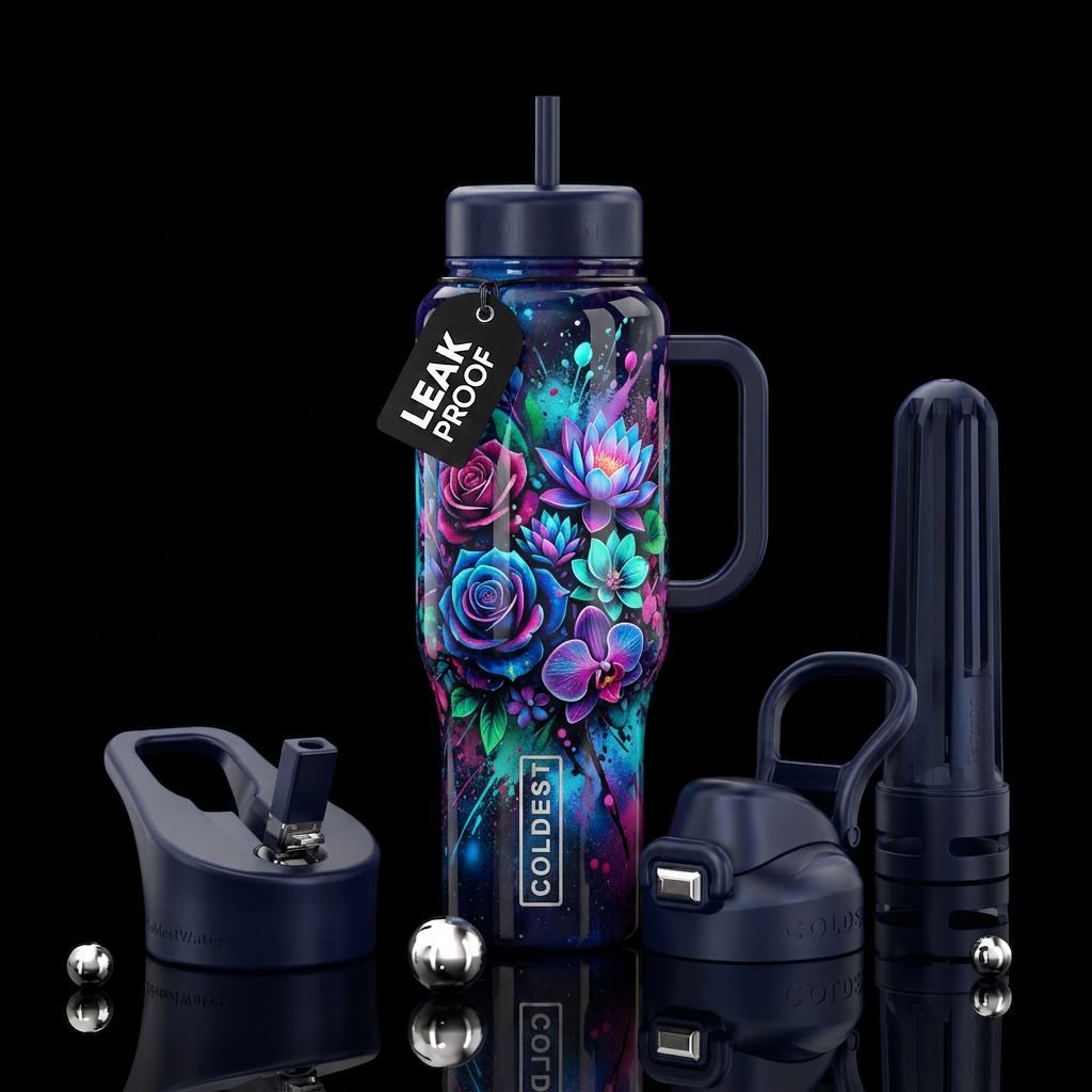 Floral splatter water bottle design