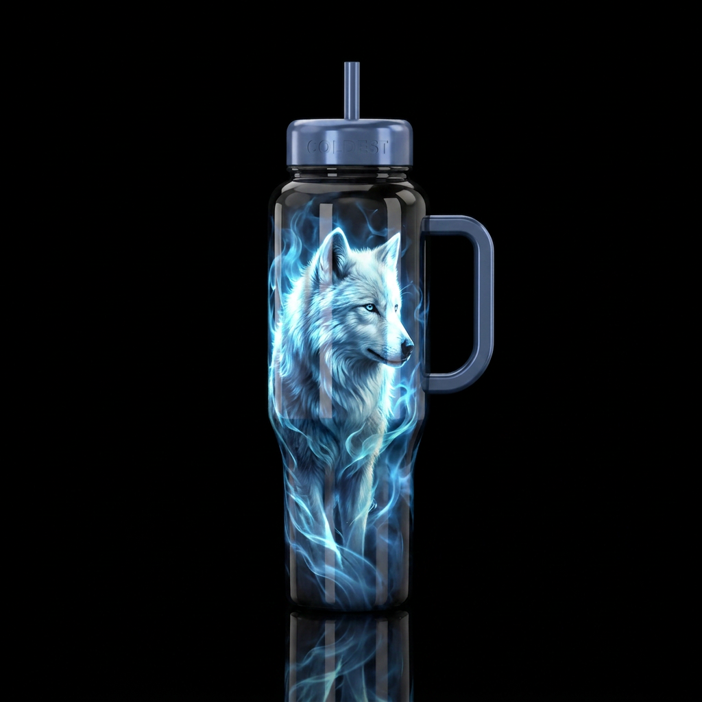 Smokey wolf water bottle design