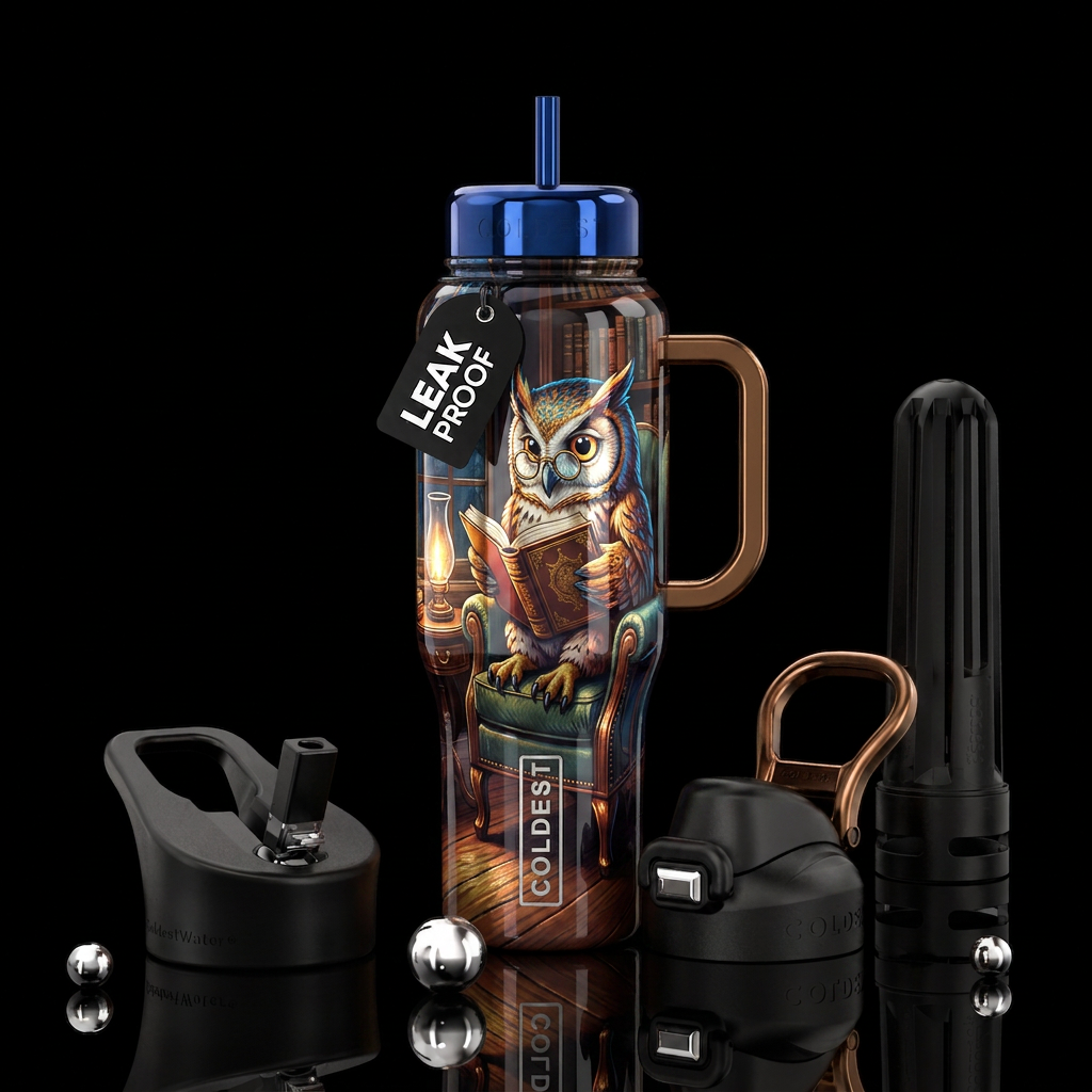 Book owl water bottle design