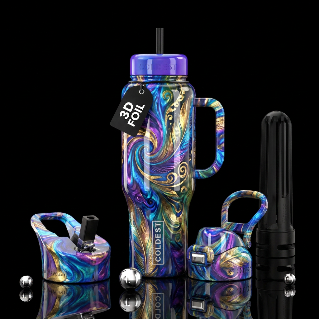 Feathering swirls water bottle design