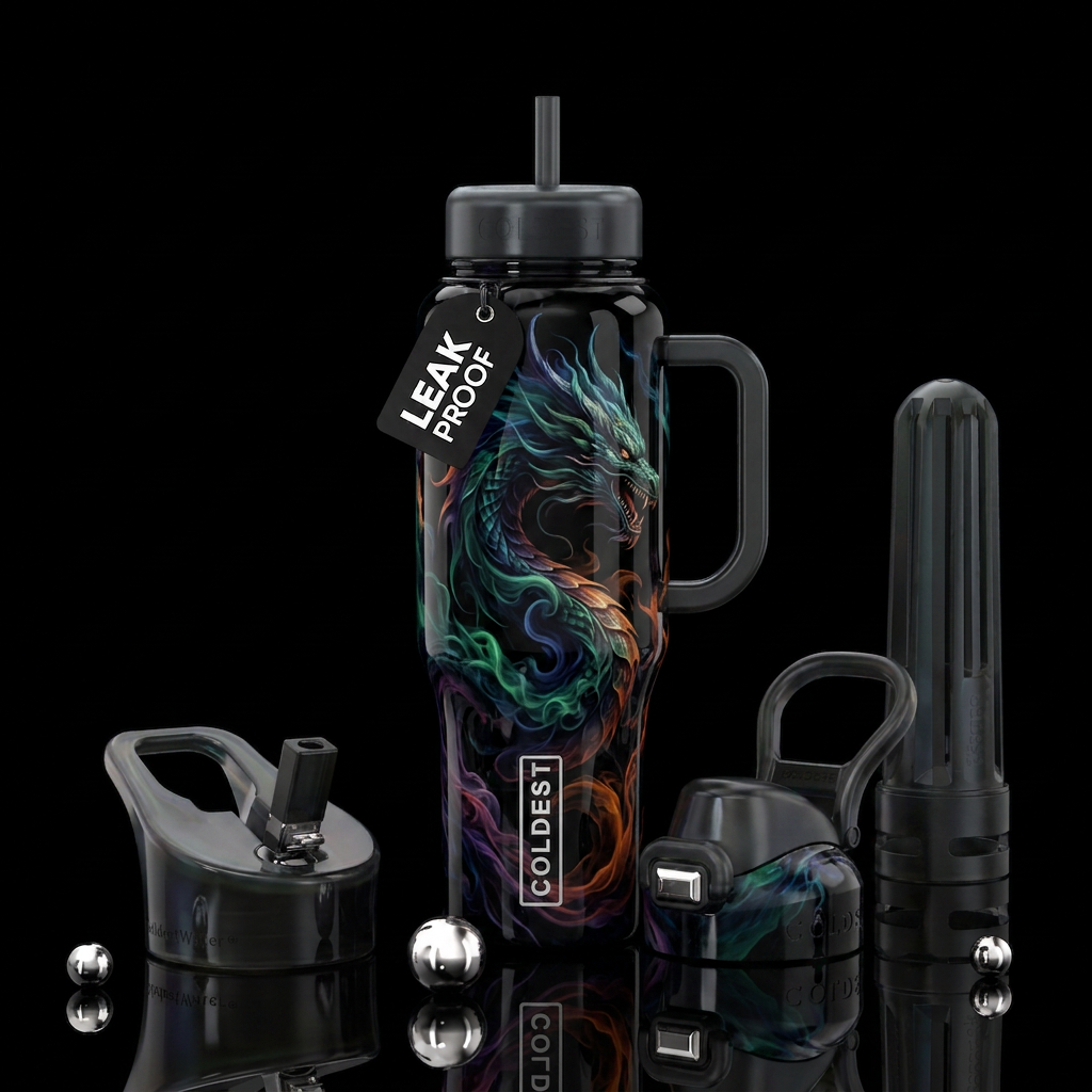 Haunted dragon water bottle design