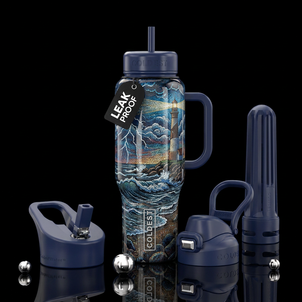 Stormy seas water bottle design