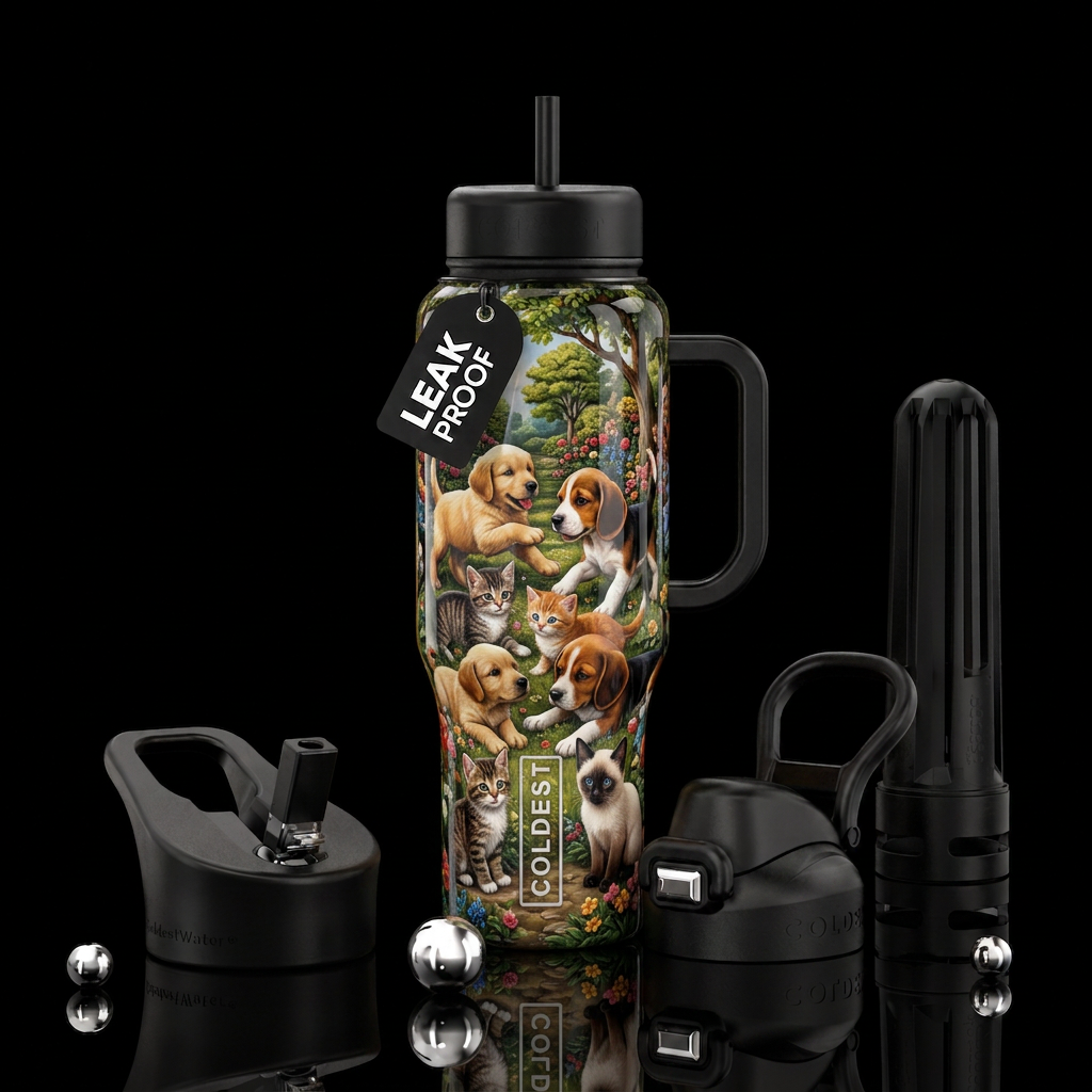 Puppy and kitten love water bottle design