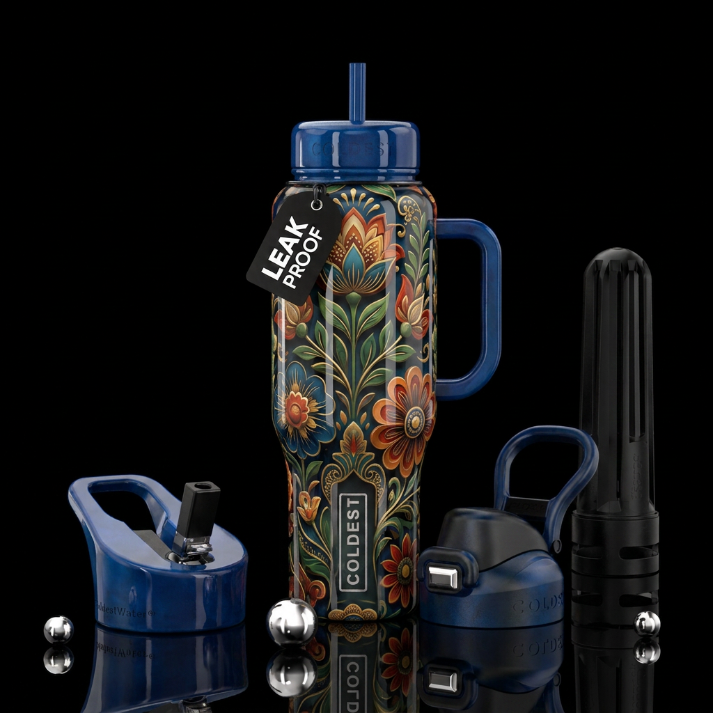 Folk art floral water bottle design
