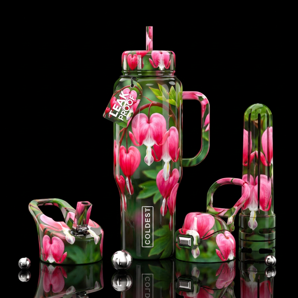 Bleeding hearts water bottle design