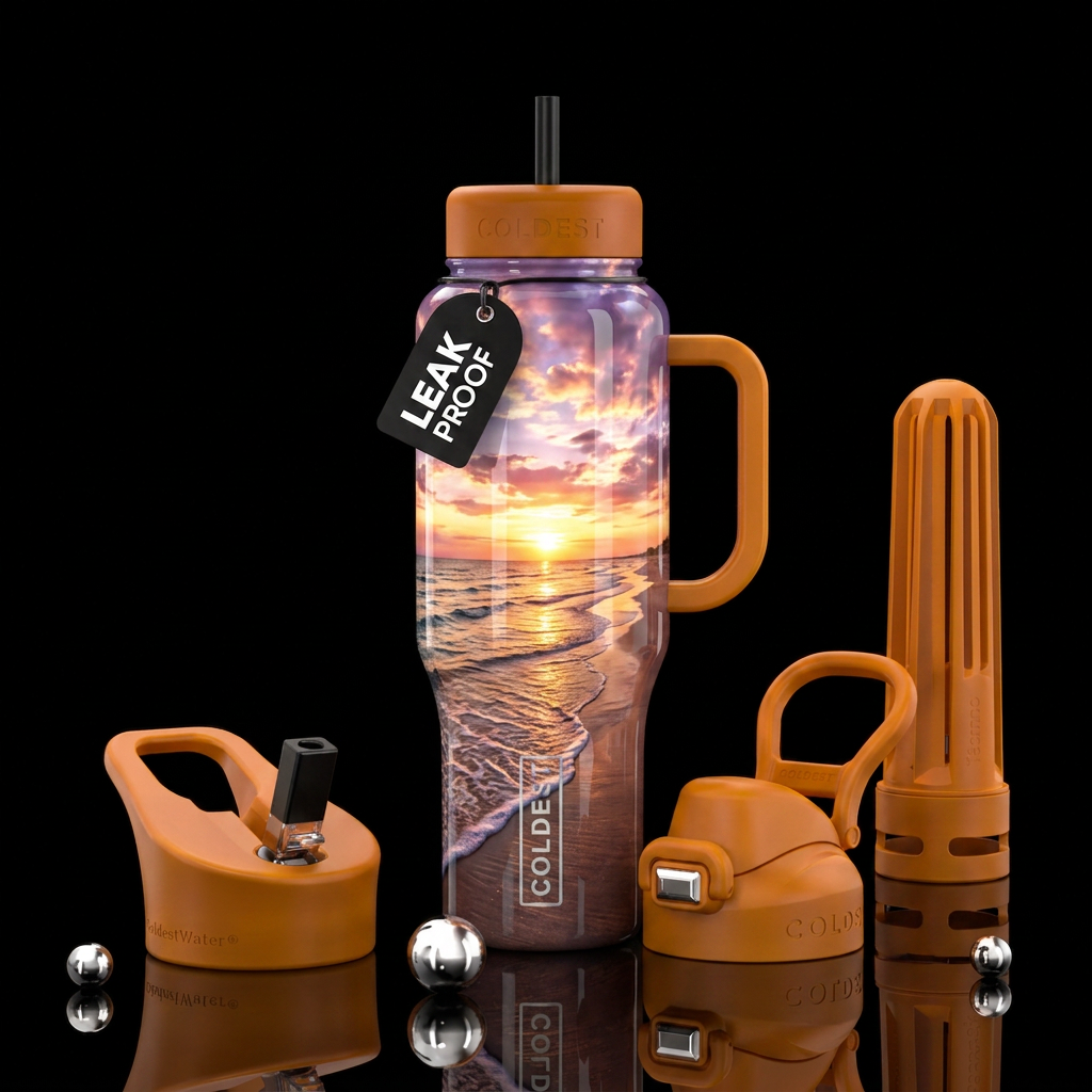 Sunset at the beach water bottle design