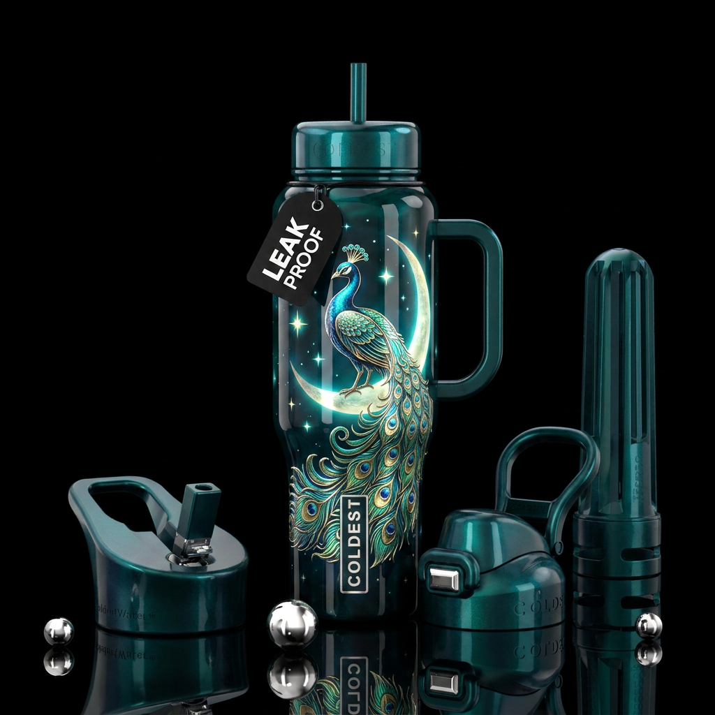 Gorgeous peacock water bottle design