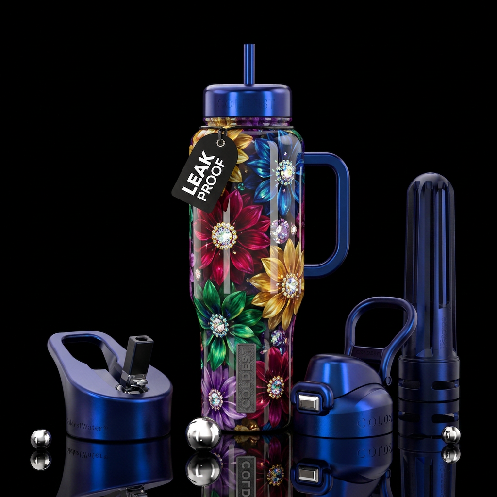 Crystal n floral water bottle design