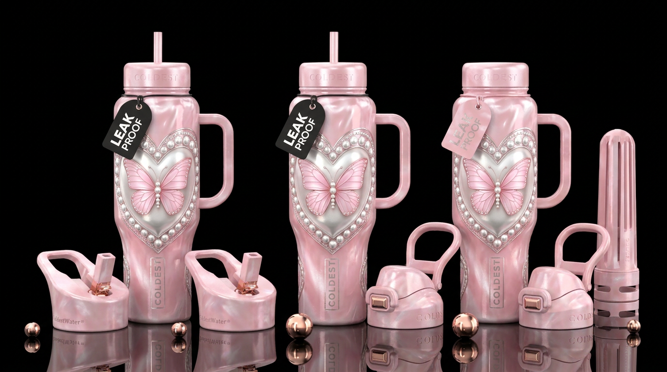 Pink pearl love water bottle design