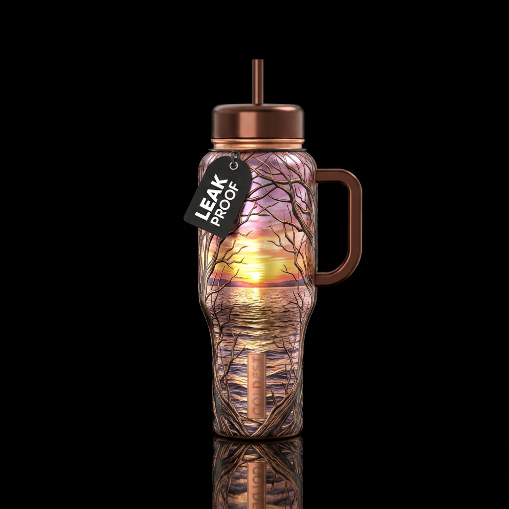 Peering into the sunset water bottle design