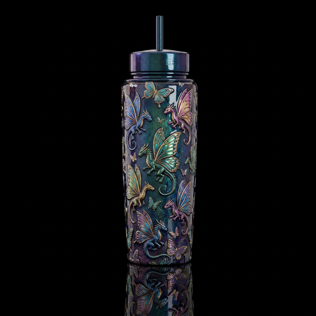 Dragon butterflies water bottle design