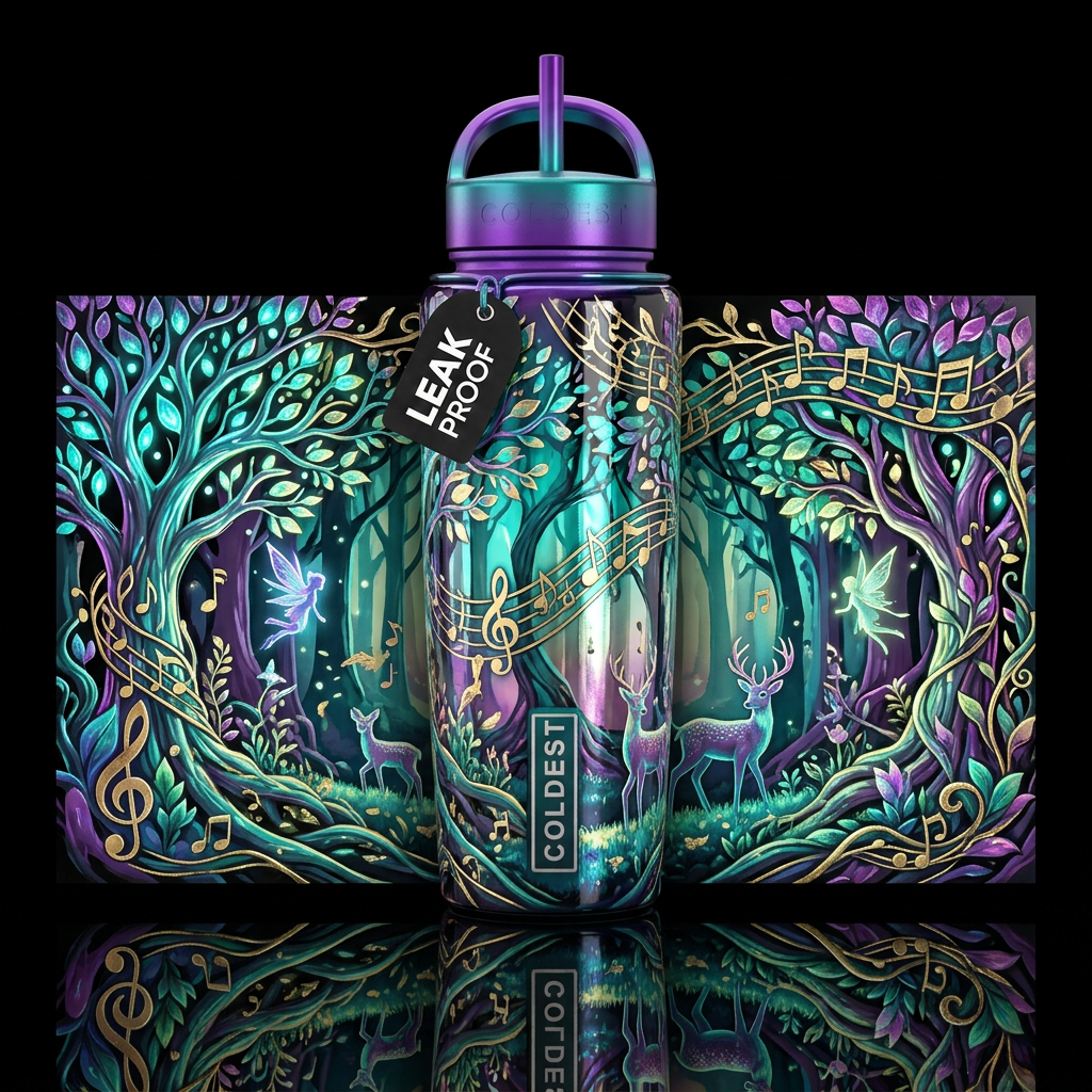 Musical forest water bottle design