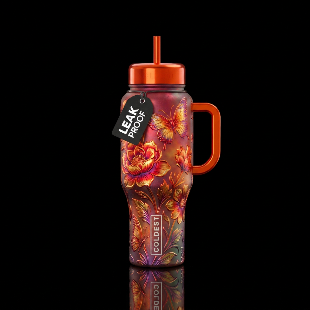 Firey floral water bottle design