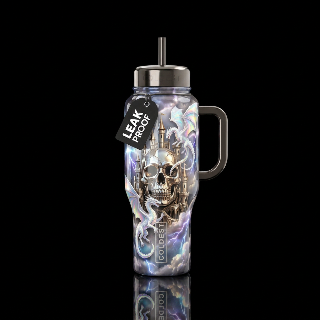 Lightning n skeletons water bottle design