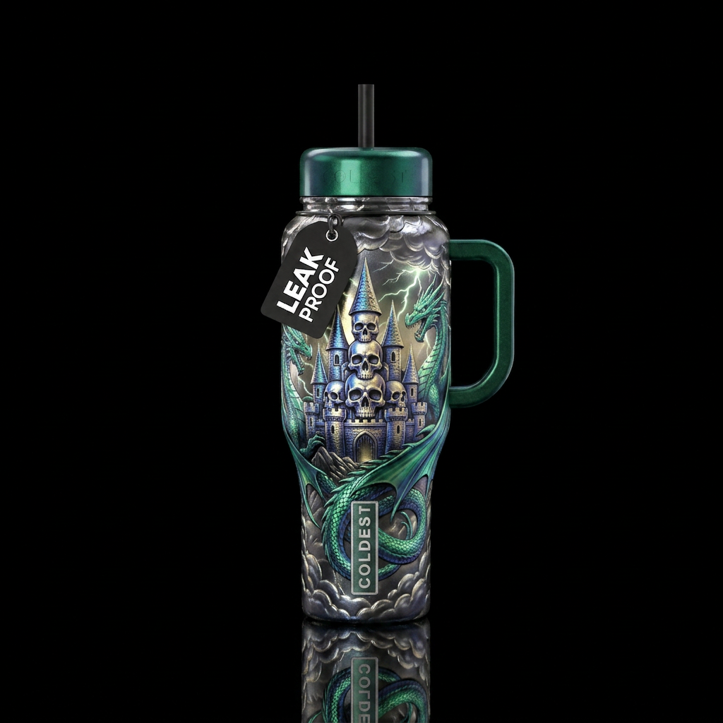 Dragons n Skeletons water bottle design
