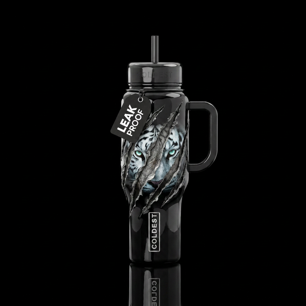 White Siberian tigers water bottle design