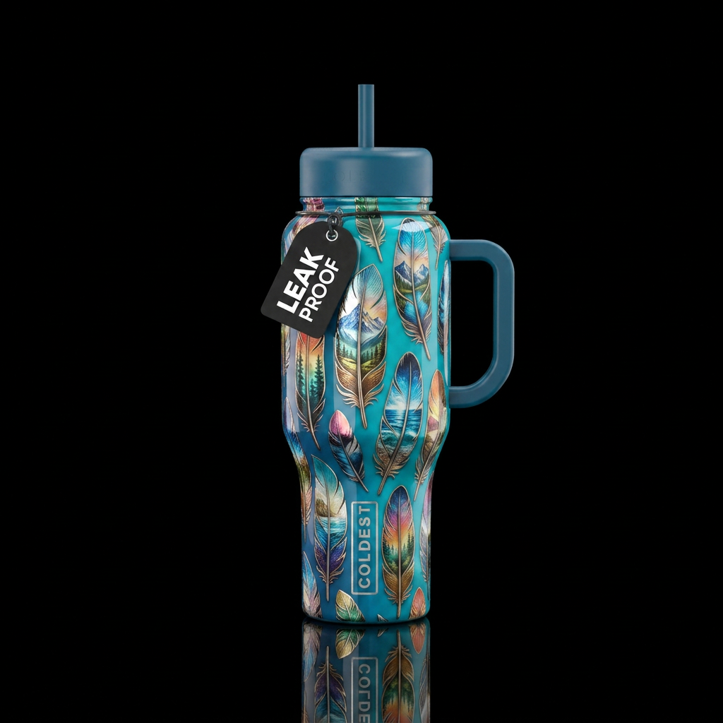 Nature feathers water bottle design