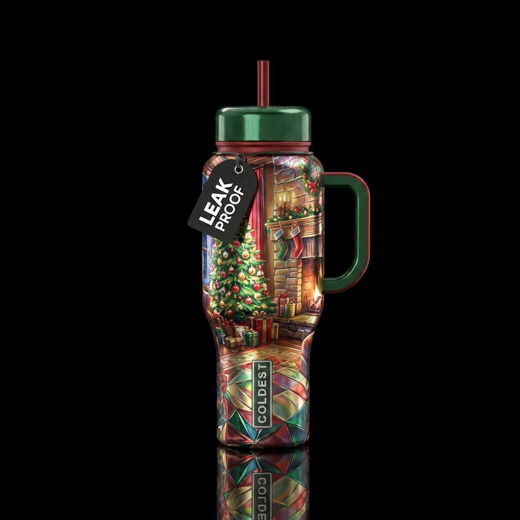 A beautiful Christmas morning water bottle design
