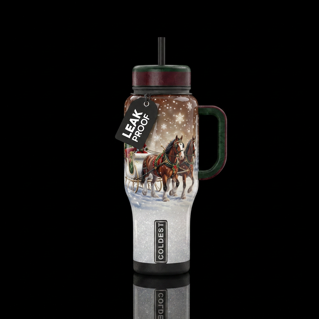 Clydesdale Christmas water bottle design