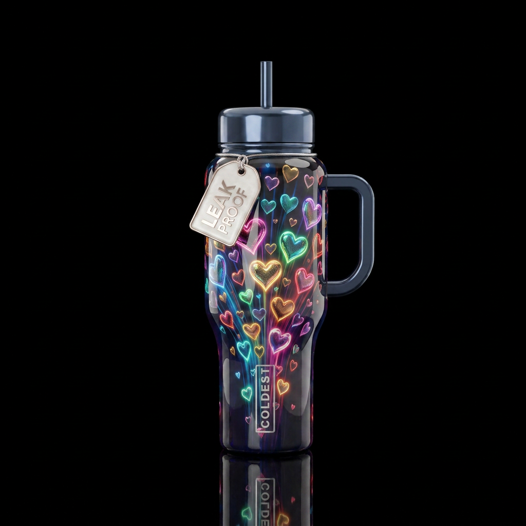 Bursting hearts water bottle design