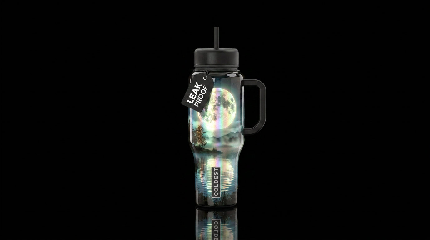 Foggy moon water bottle design