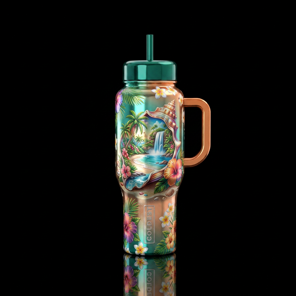 Beaches and shells water bottle design