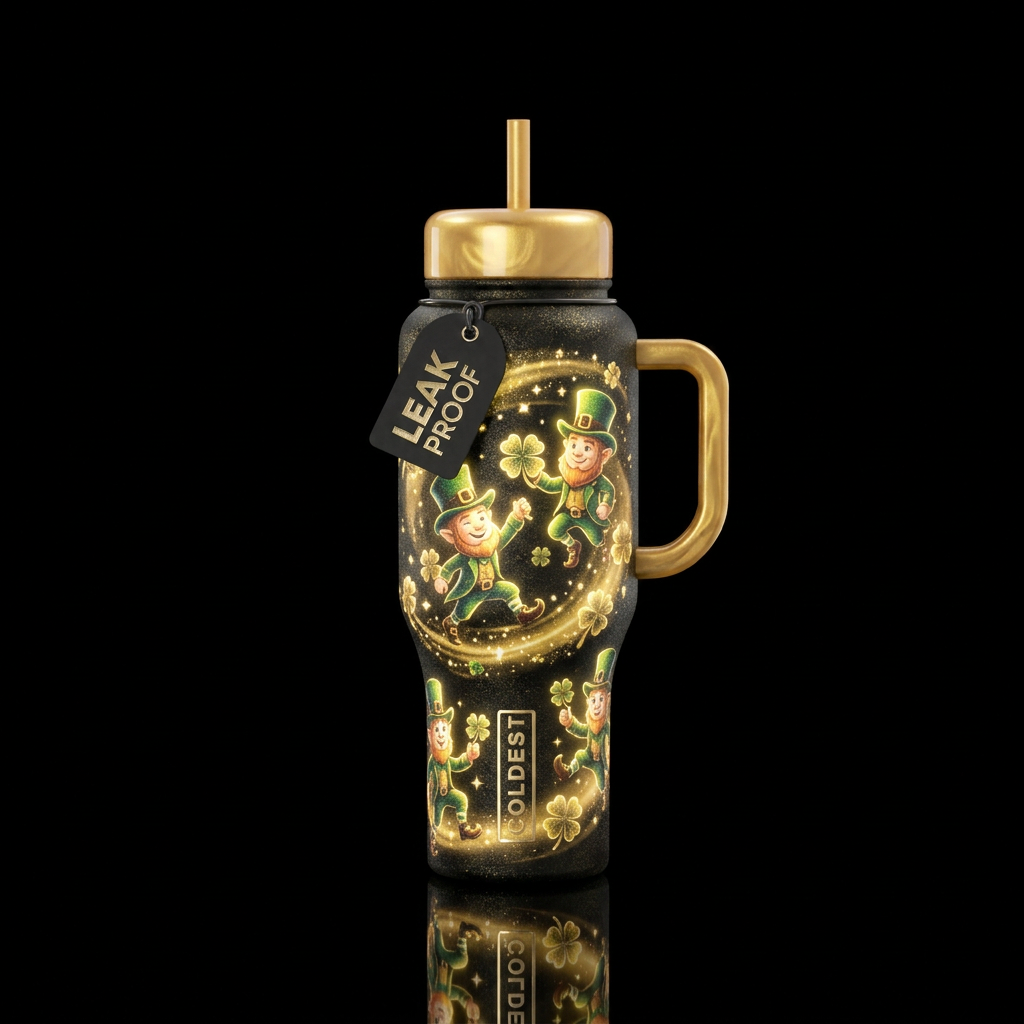 Leaping leprechauns water bottle design