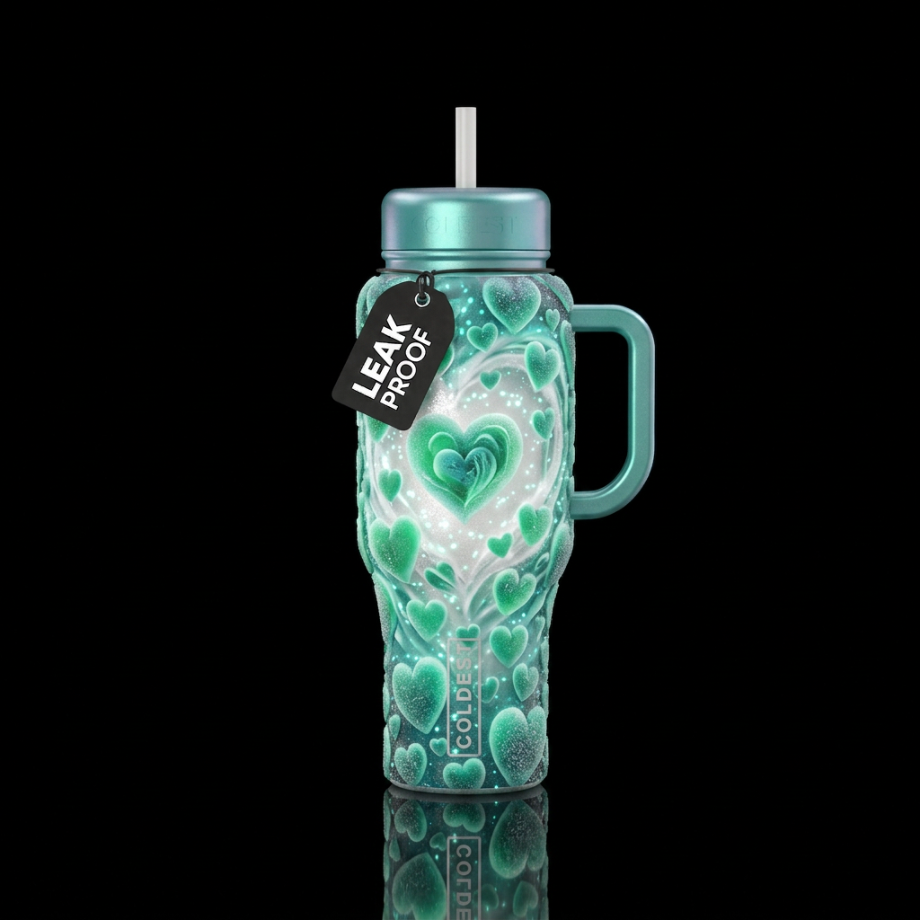 Bursting with hearts water bottle design