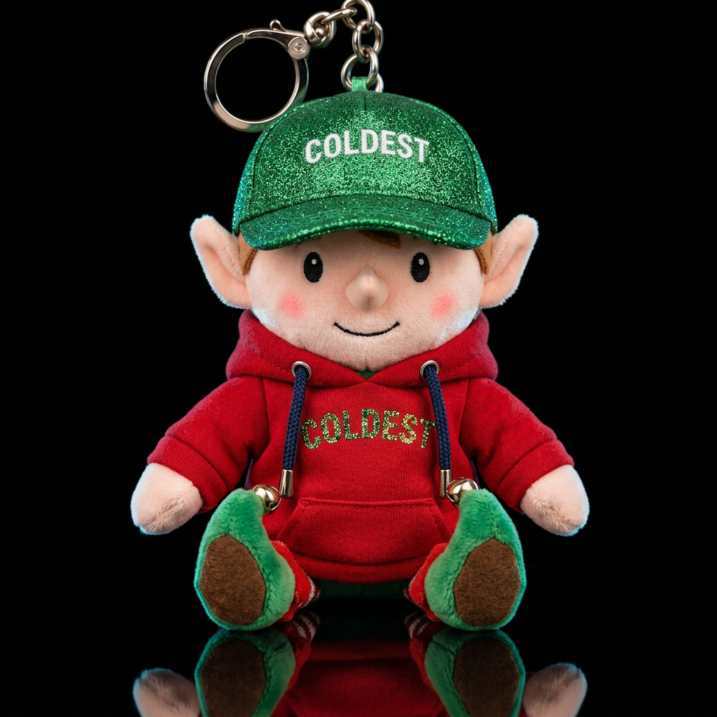 little Christmas elf wearing a glittering green co... water bottle design