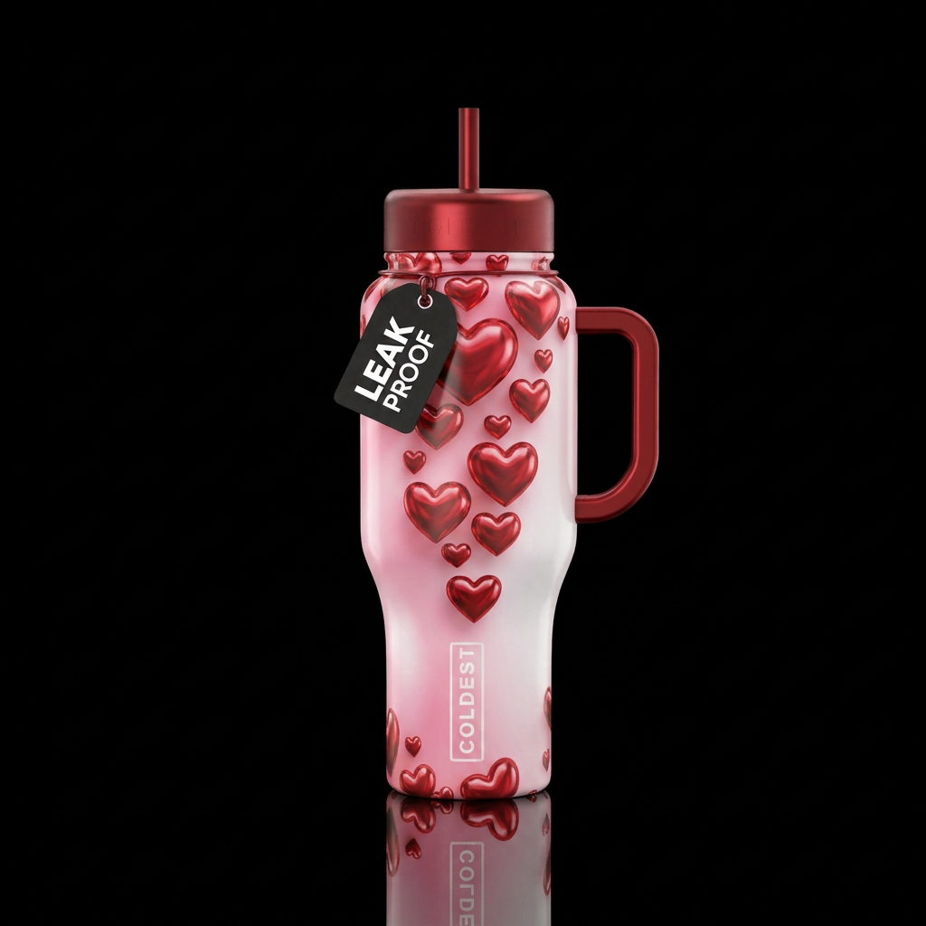 Radiating hearts water bottle design