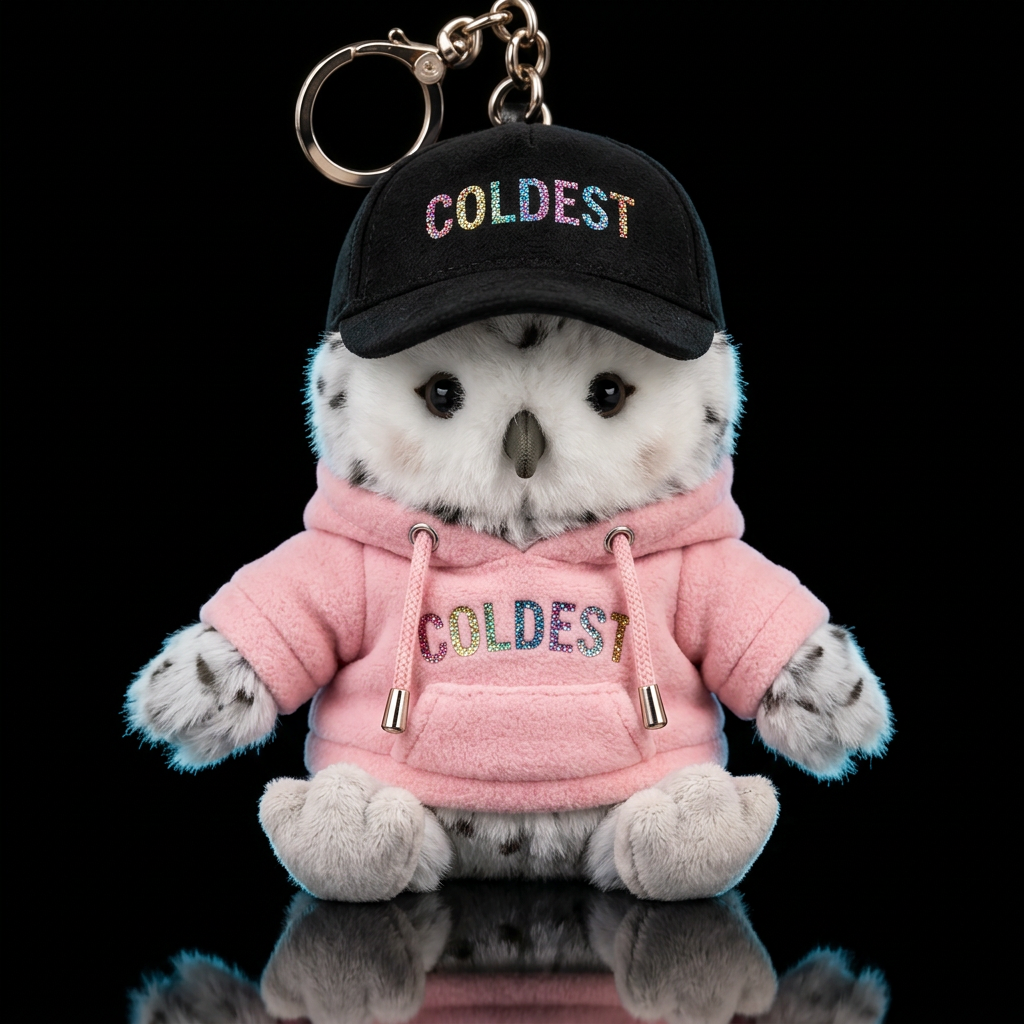 adorable realistic baby snowy owl in a black colde... water bottle design