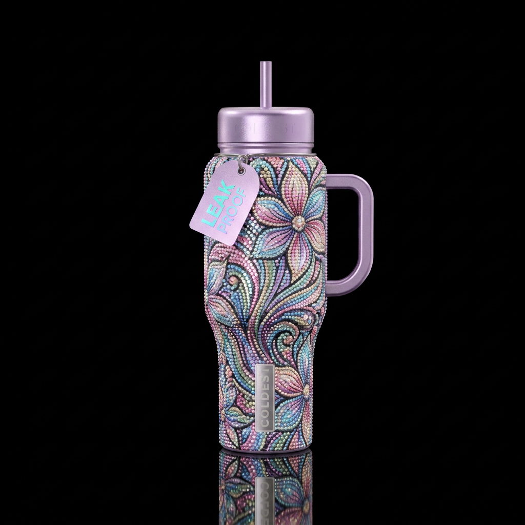 Swirls of flowers water bottle design