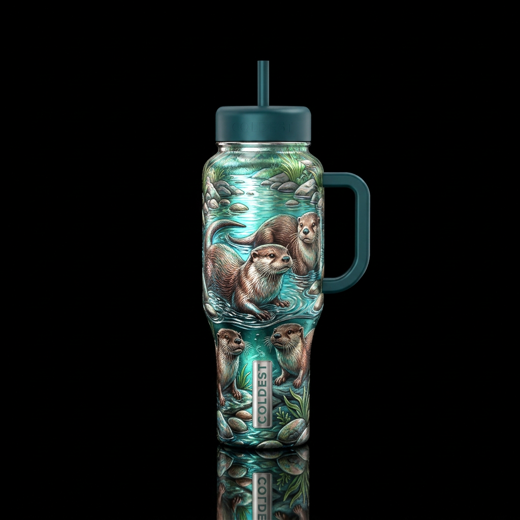Playful otters water bottle design