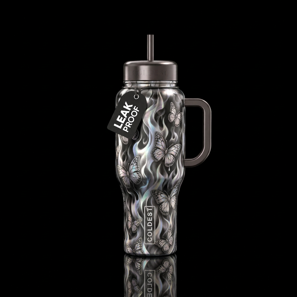 Black and white tuxedo water bottle design