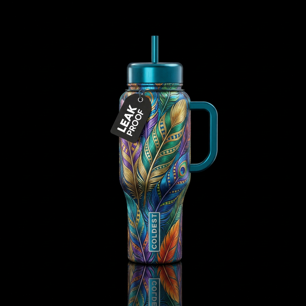 Artistic feathers water bottle design