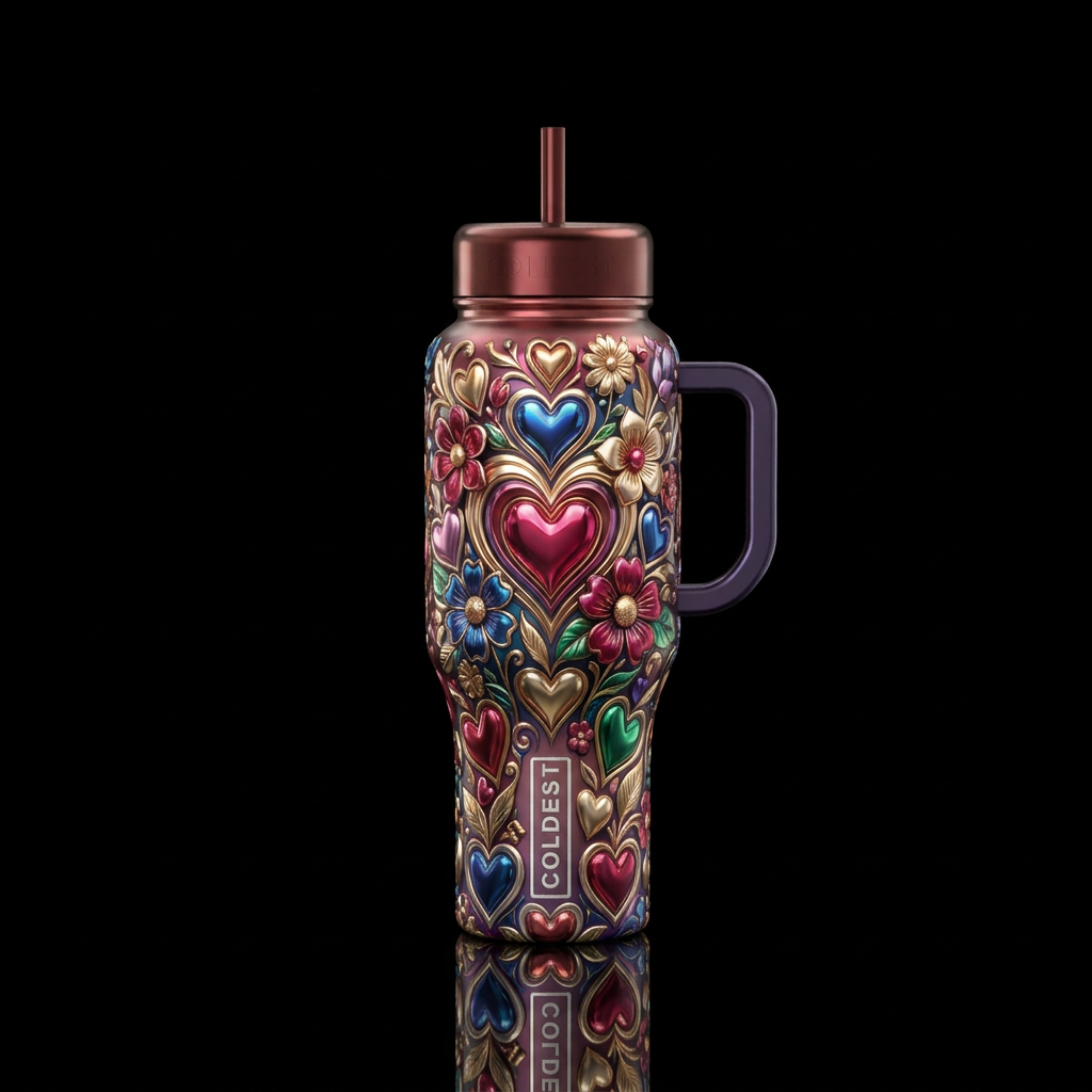 hearts n flowers water bottle design