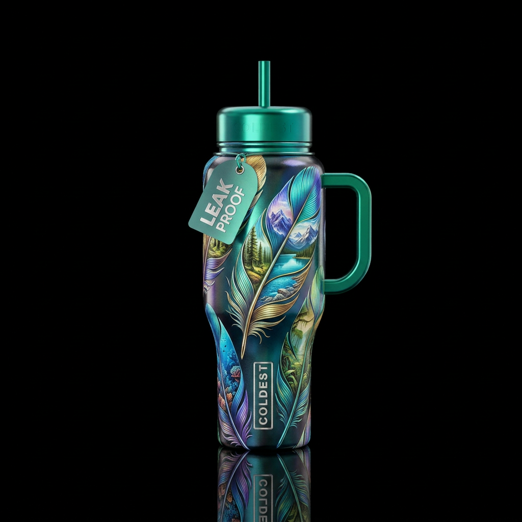 Feathering nature water bottle design