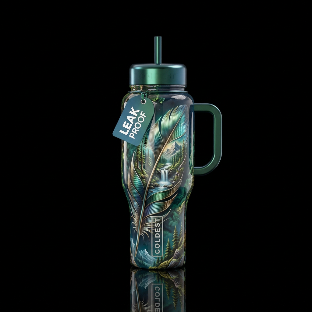 Feathers of nature water bottle design