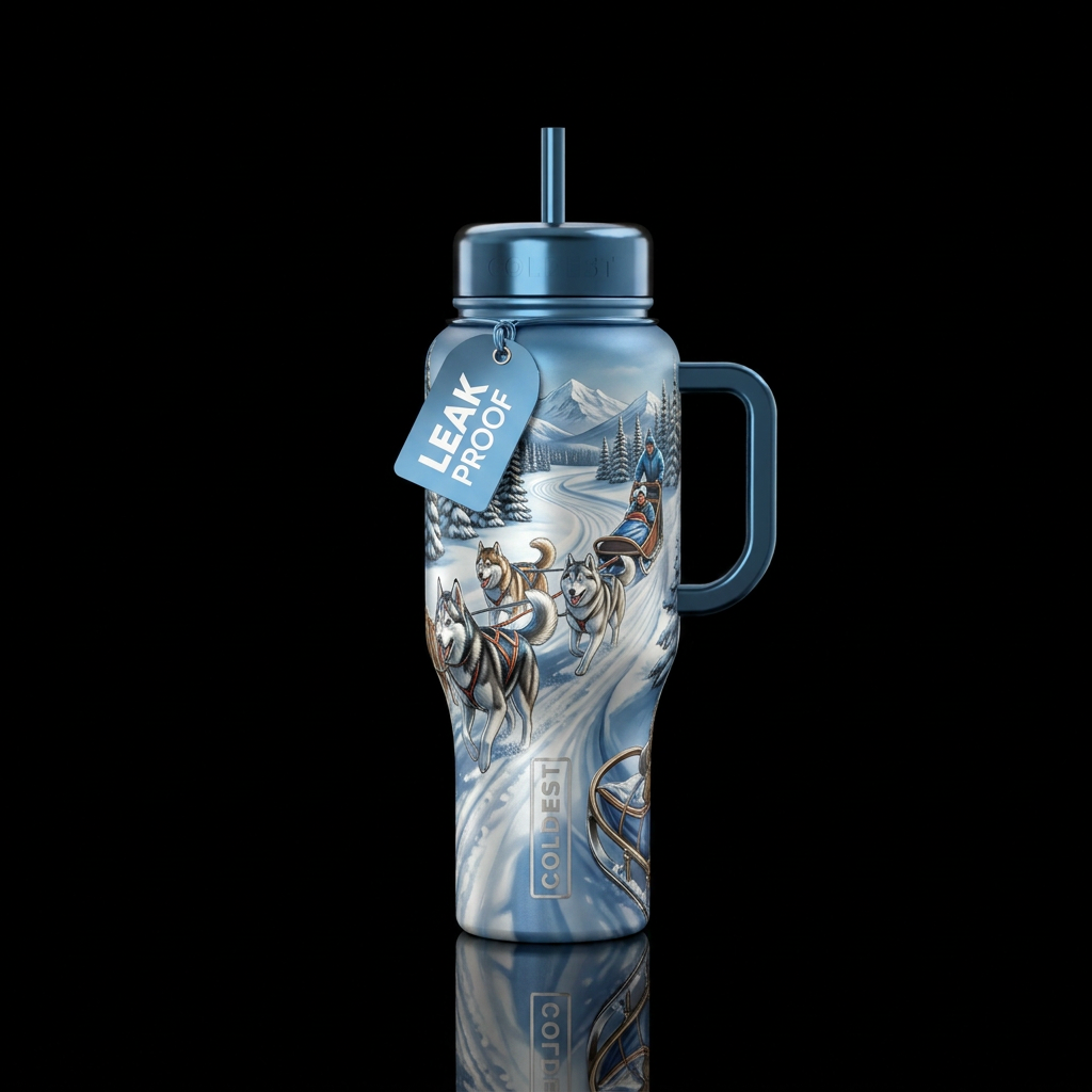 Sled dogs water bottle design